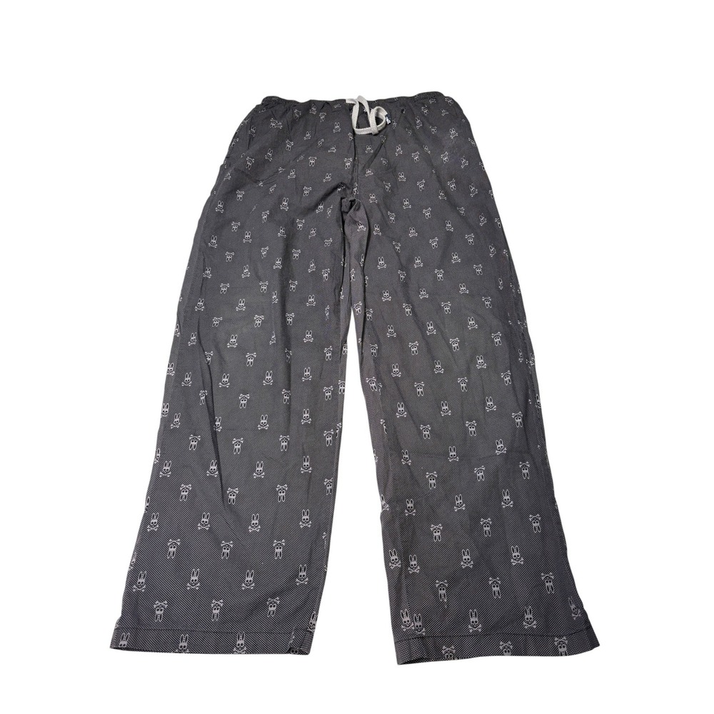 Psycho Bunny Mens XL W32 L31 Grey Cotton Pajama Lounge Pants Bunny Skull Print